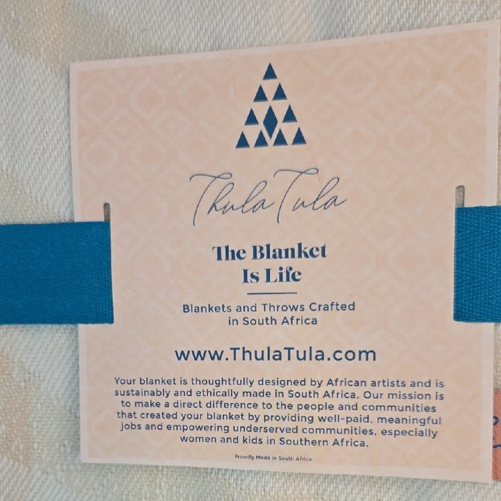 NWT  Thula Tula Ivory African Zebra  Fringe Throw Blanket